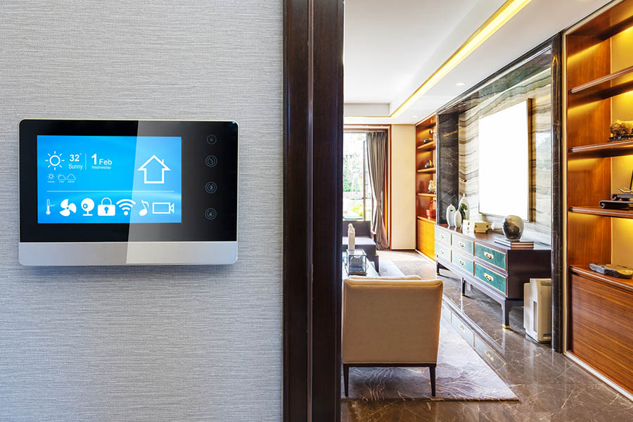 home automation - smart screen with smart home with modern living room